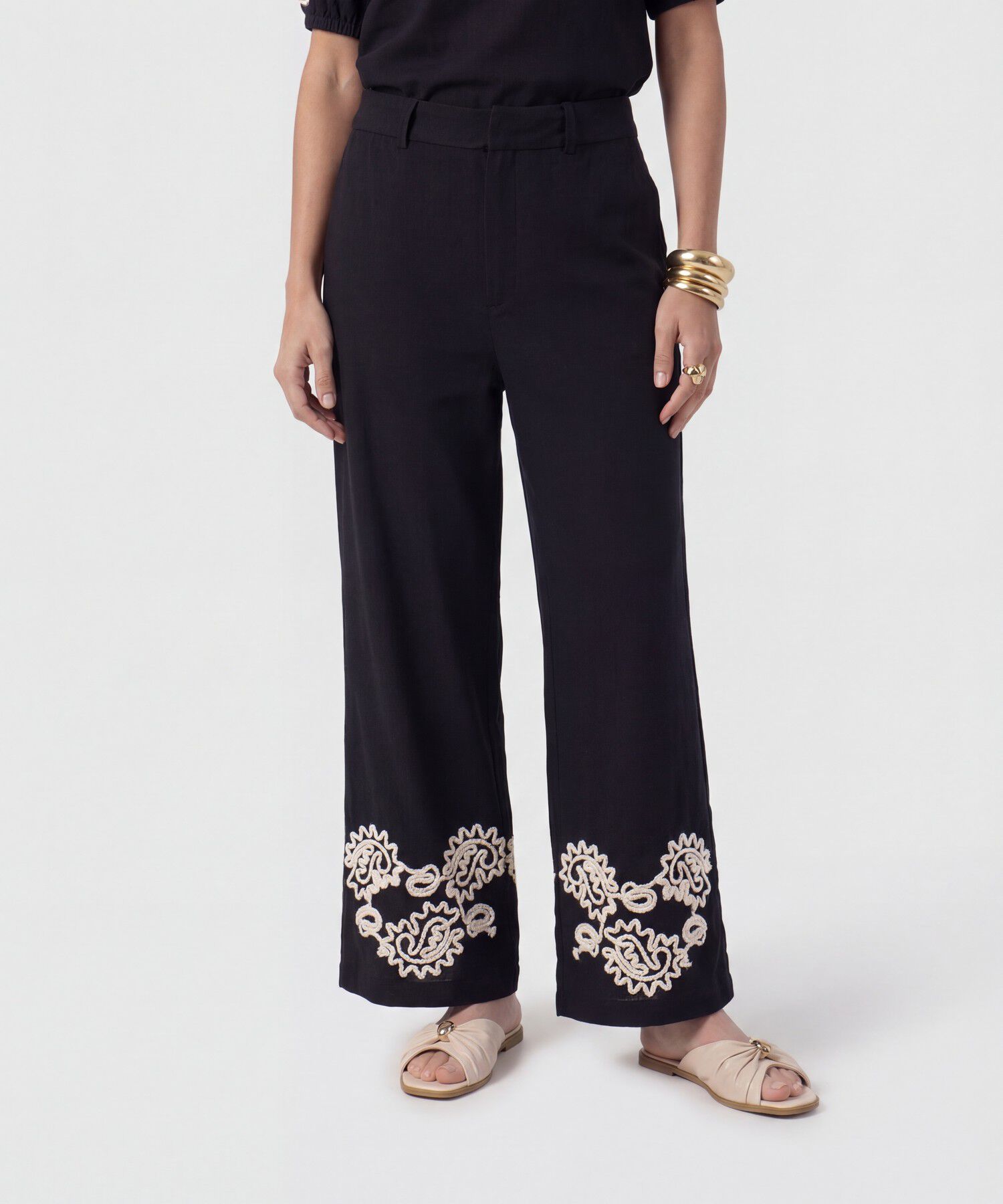 Pantal&oacute;n Fluido Con Bordado Para Mujer