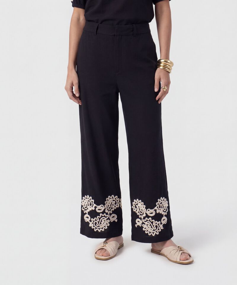 Pantal&oacute;n Fluido Con Bordado Para Mujer