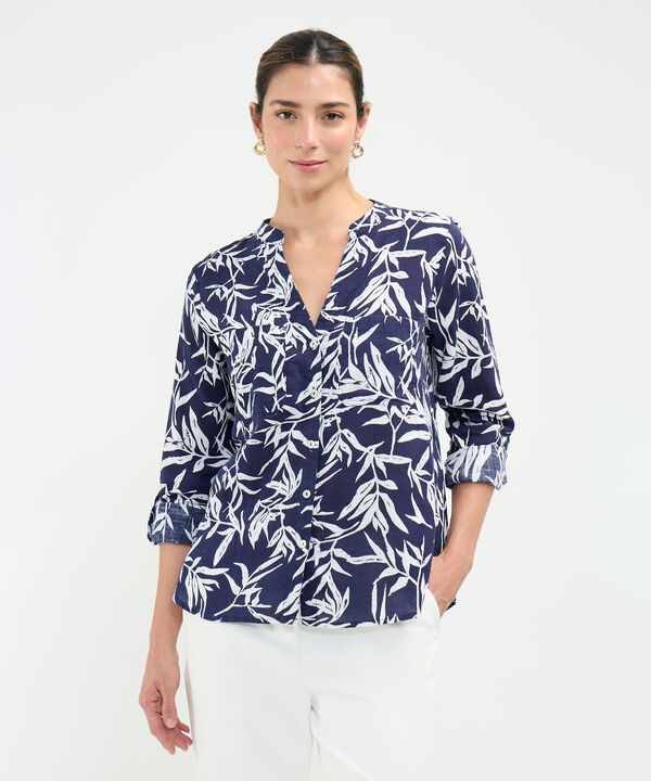 Blusa Estampada en Efecto Lino image number null