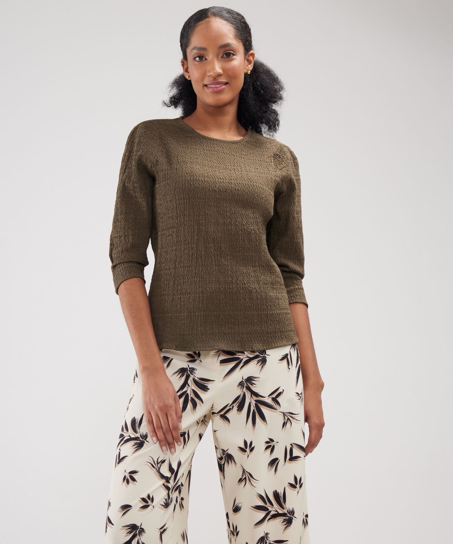 Blusa Texturizada Con Manga 3/4