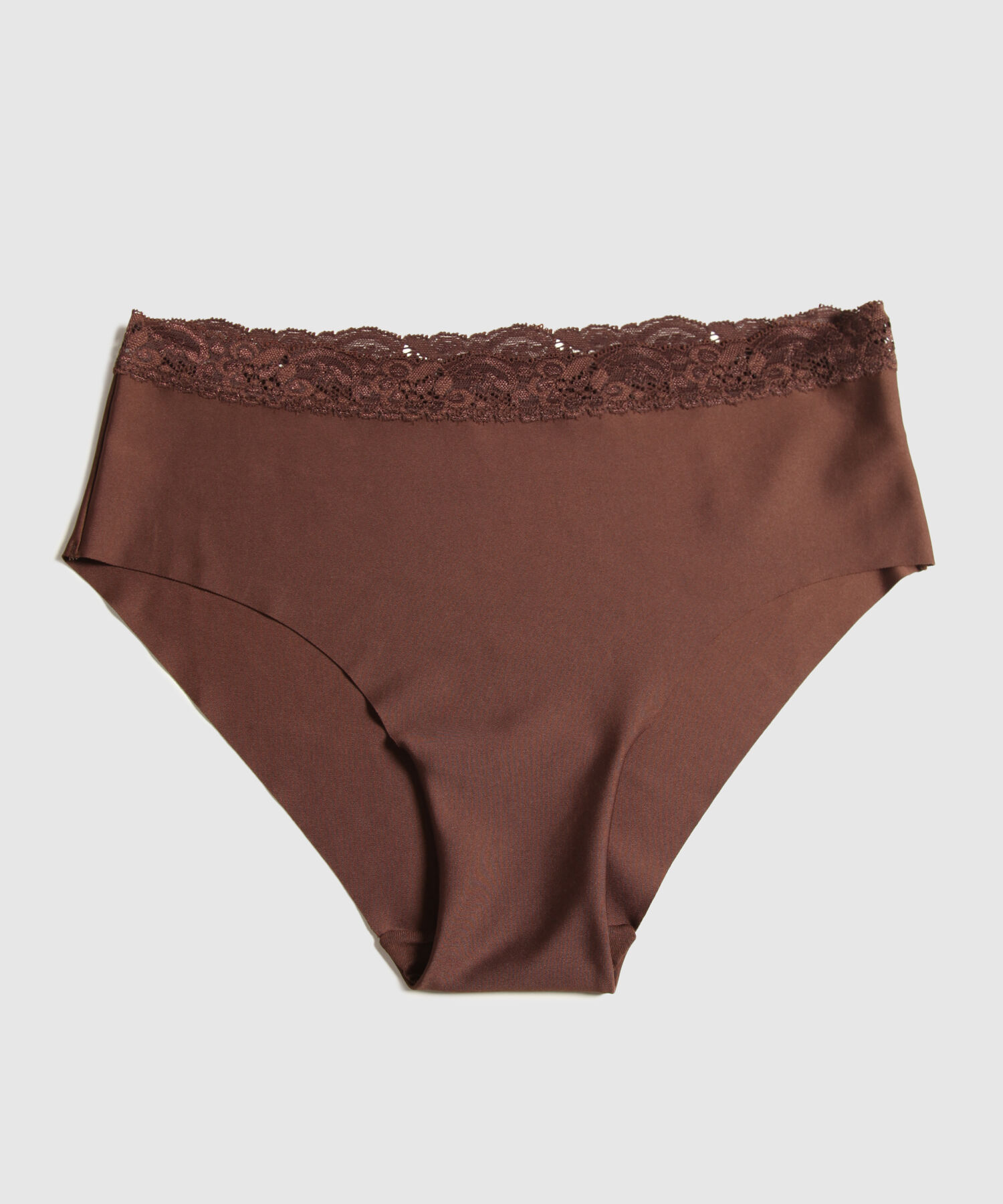 Panty Clásico Unicolor En Microfibra, Tiro Alto Con Encaje