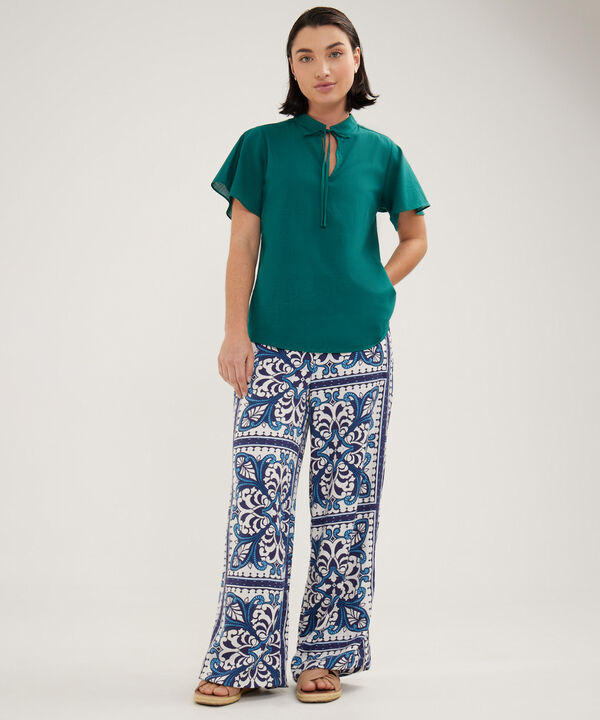 Blusa Unicolor, Manga Corta Con Bolero