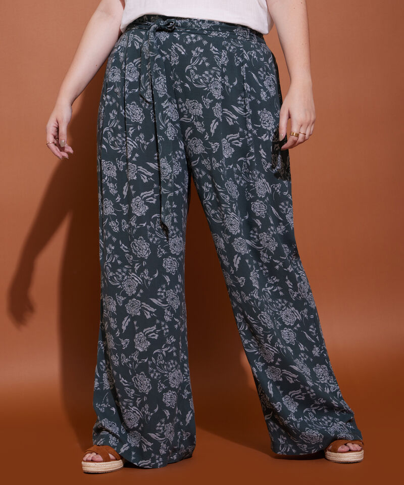 Pantalón Palazzo Estampado Con Cintura Elástica En Trasero Y Cinturón Para Anudar Desde Costados