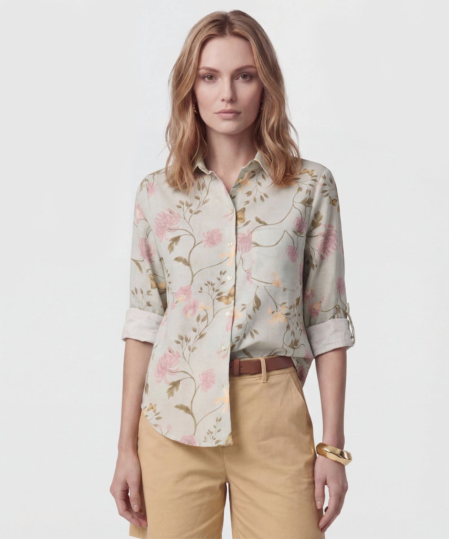 Camisa Estampada Con Charretera Para Mujer