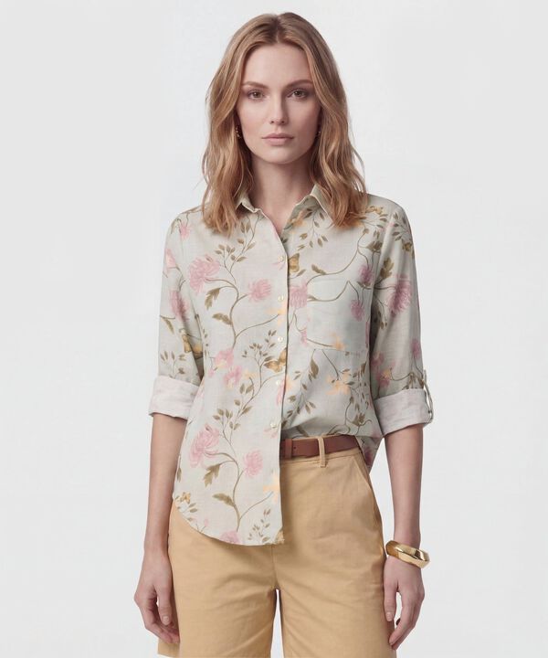 Camisa Estampada Con Charretera Para Mujer