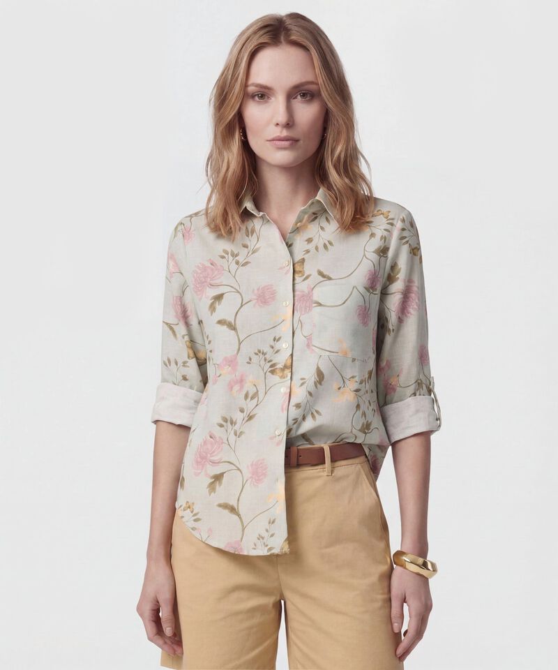 Camisa Estampada Con Charretera Para Mujer