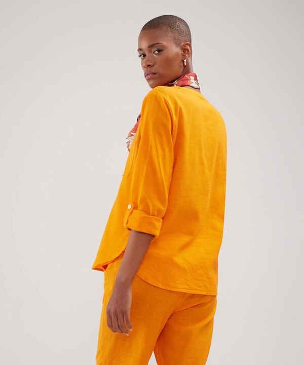 Blusa Manga Larga Unicolor En Lino