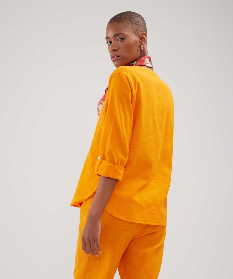 Blusa Manga Larga Unicolor En Lino