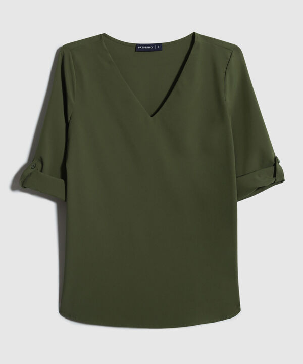Blusa Manga Tres Cuartos Unicolor Escote En V