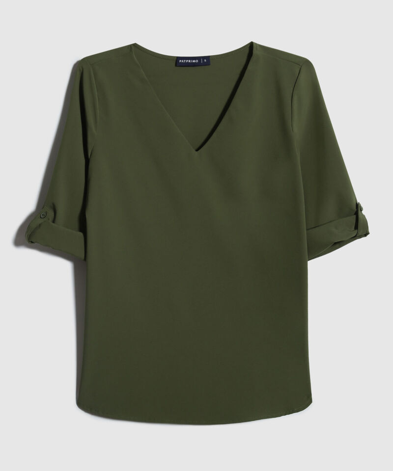 Blusa Manga Tres Cuartos Unicolor Escote En V