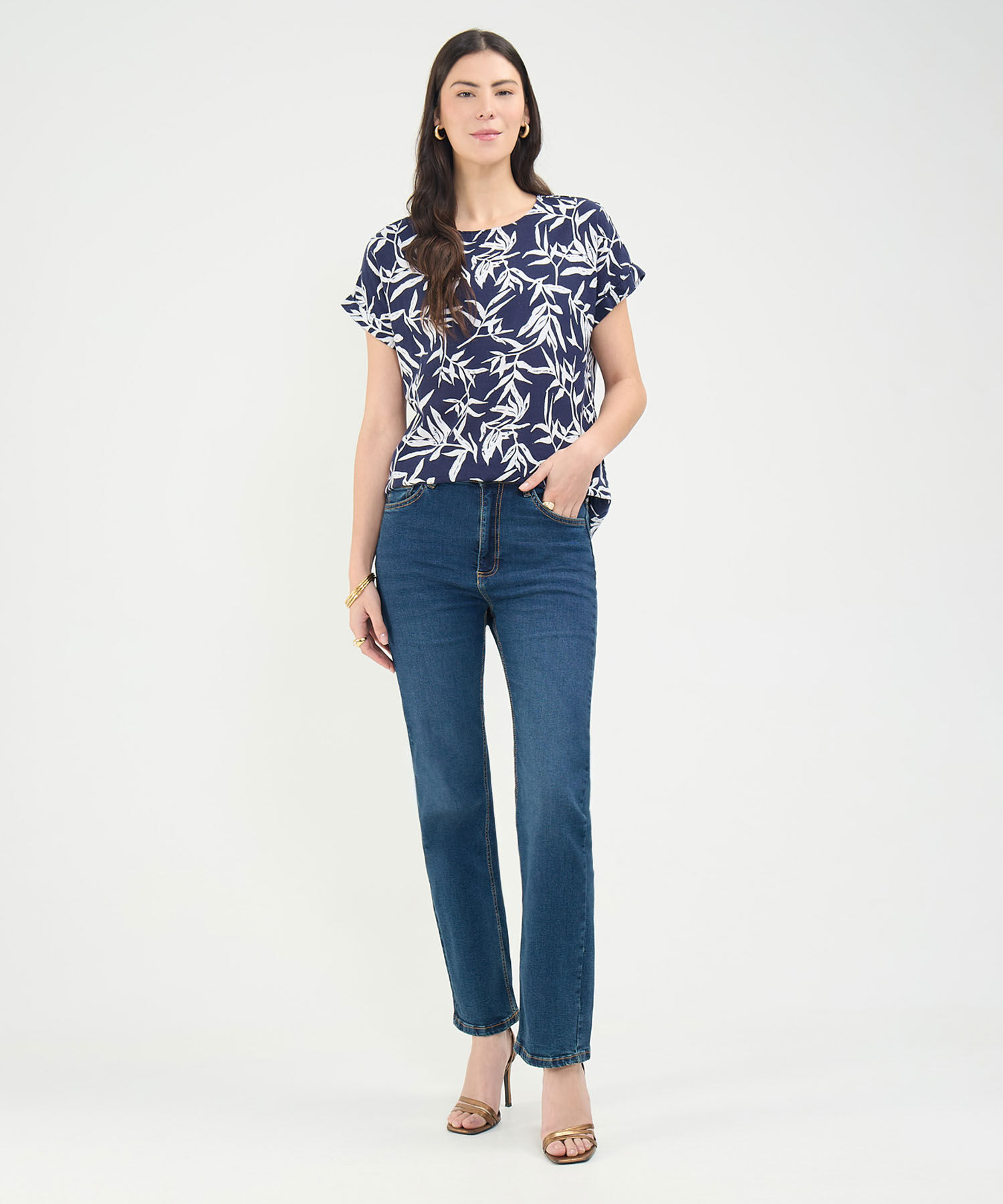 Blusa Estampada en Efecto Lino