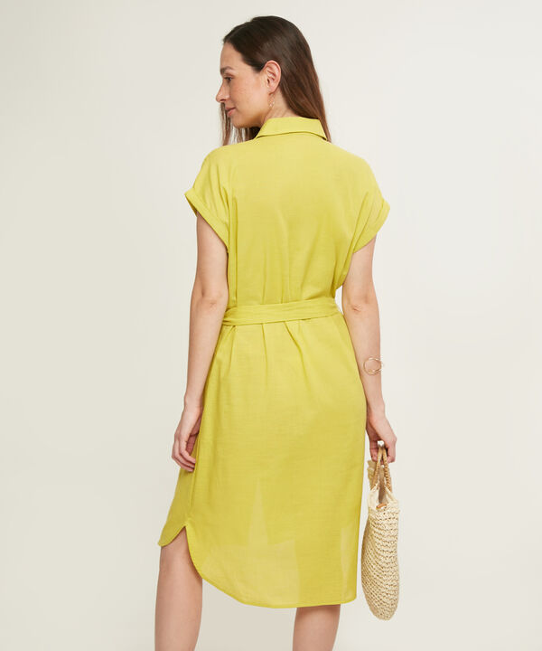 Vestido Camisero En Lino Unicolor