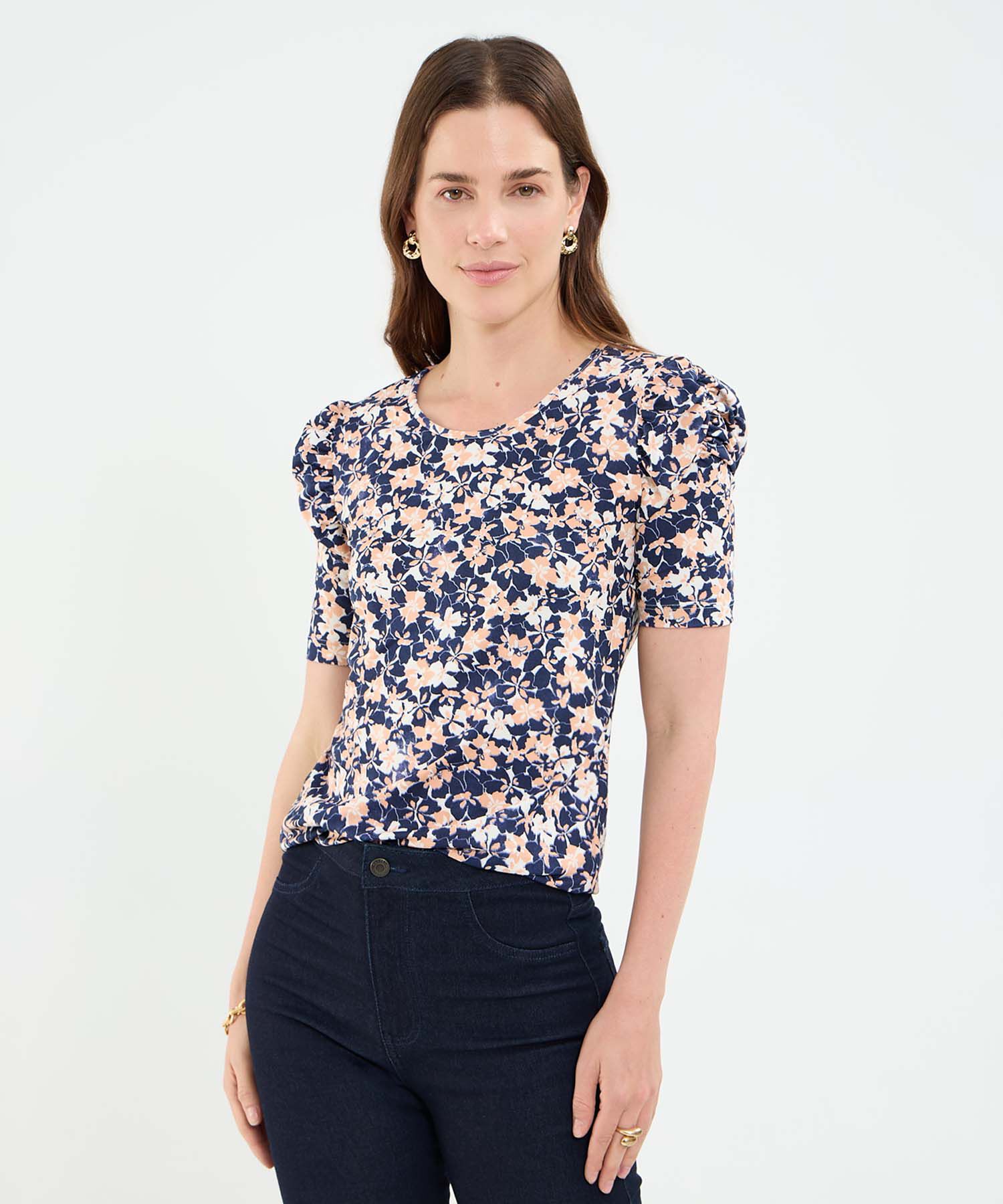 Camiseta con Ruche Estampado Floral