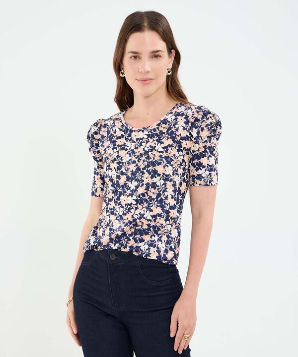 Camiseta con Ruche Estampado Floral image number null