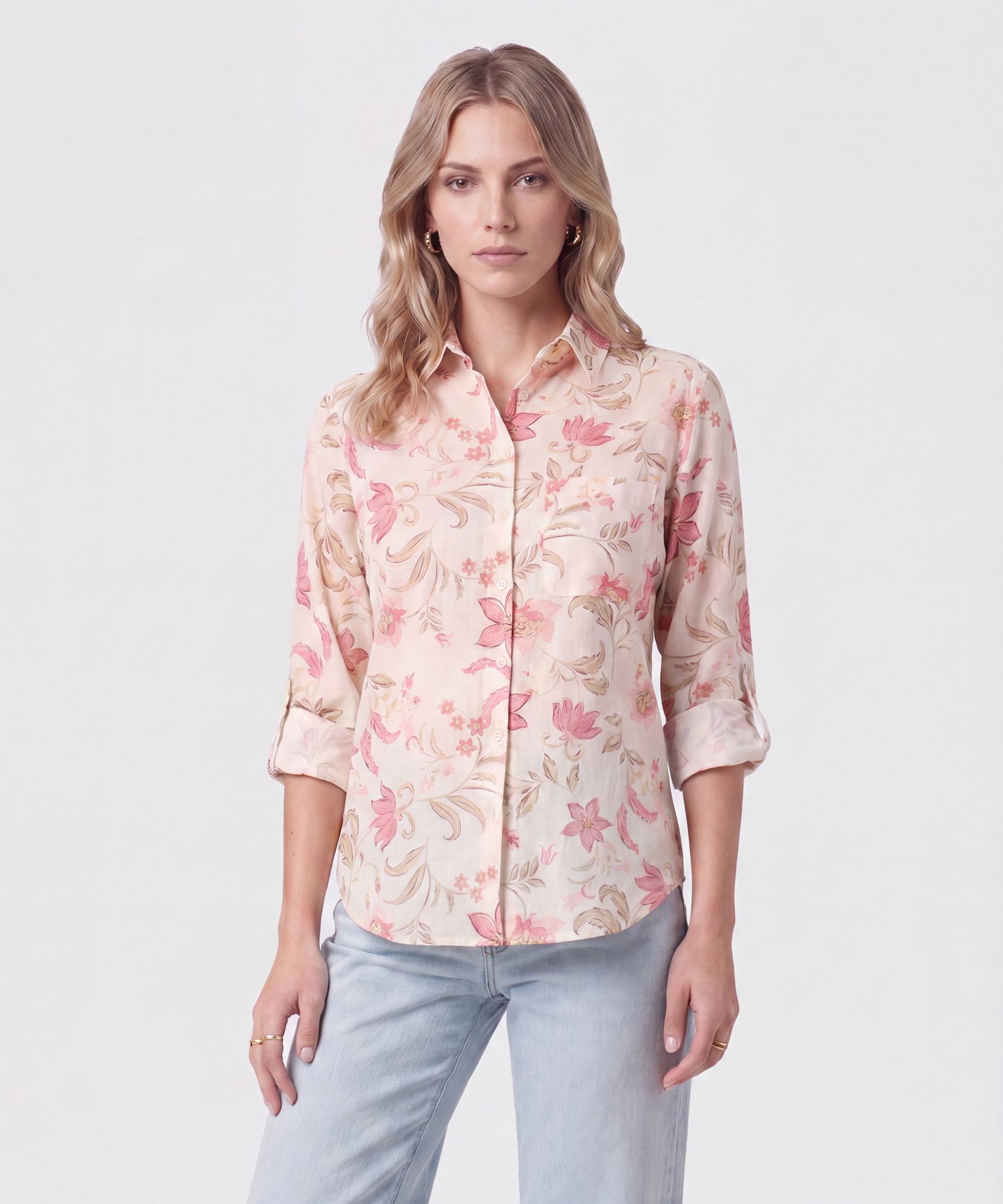 Camisa De Mangas Recogibles Para Mujer
