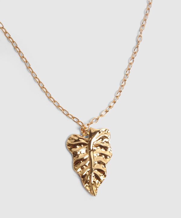 Set Dorado De Collar Y Aretes Con Dije De Hoja image number null