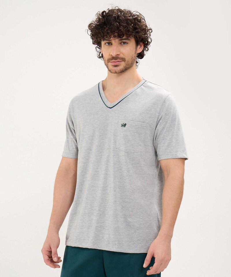 Pijama Manga Corta Camiseta Cuello V Con Vena A Tono Ypantalon Unicolor