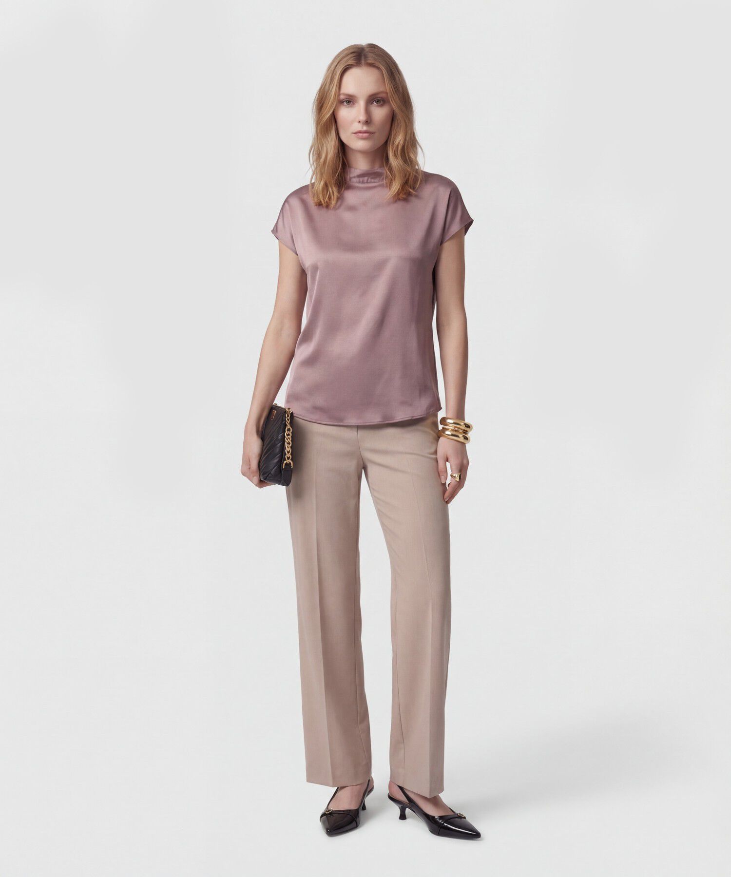 Blusa Unicolor De Cuello Alto Para Mujer