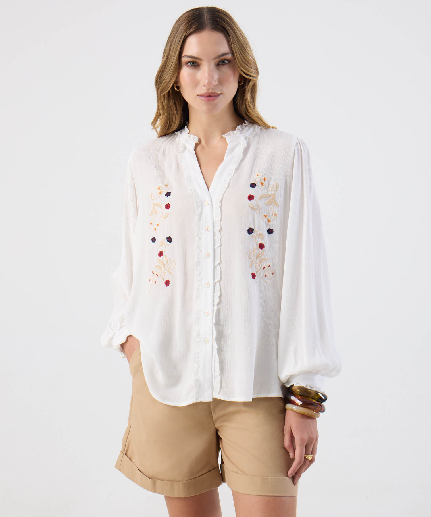 Blusa Para Mujer Manga Abullonada Bordados &Eacute;tnicos