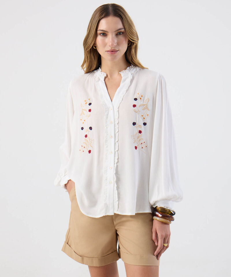 Blusa Para Mujer Manga Abullonada Bordados &Eacute;tnicos