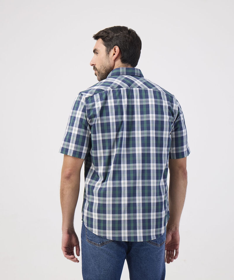 Camisa Manga Corta Cuadros Estampados Con Bolsillo