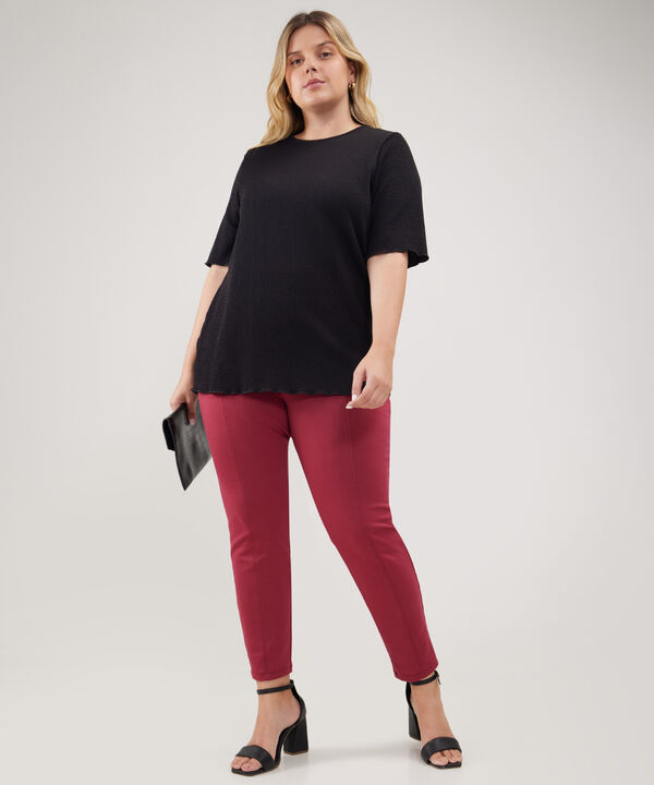 Leggins Unicolor Con Doble Pretina Elástica Y Corte Con Vena Central En Pierna, Carmin Alba image number null