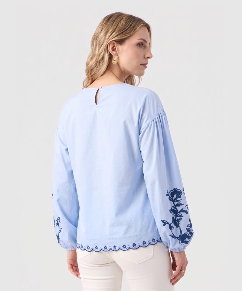 Blusa Manga Abullonada Con Bordados Mujer