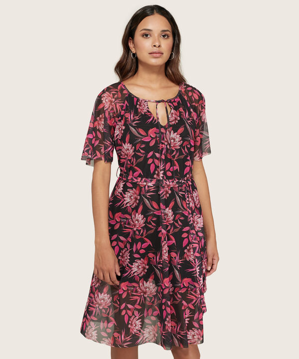 Vestido Manga Corta Midi Estampado En Tull