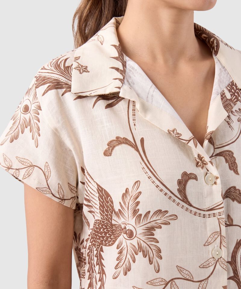 Camisa Manga Corta Cuello Solapa Para Mujer