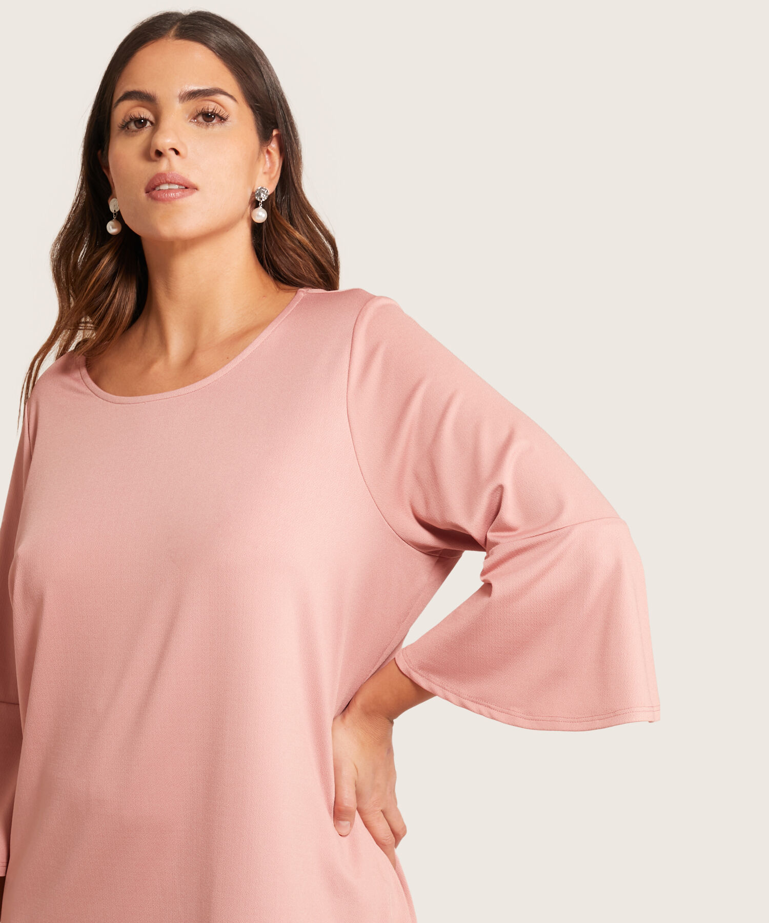 Camiseta Manga 3/4 Con Vuelo Para Mujer Curvy