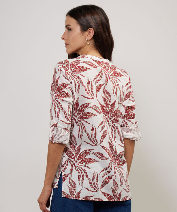 Blusa Manga Larga Estampada En Lino