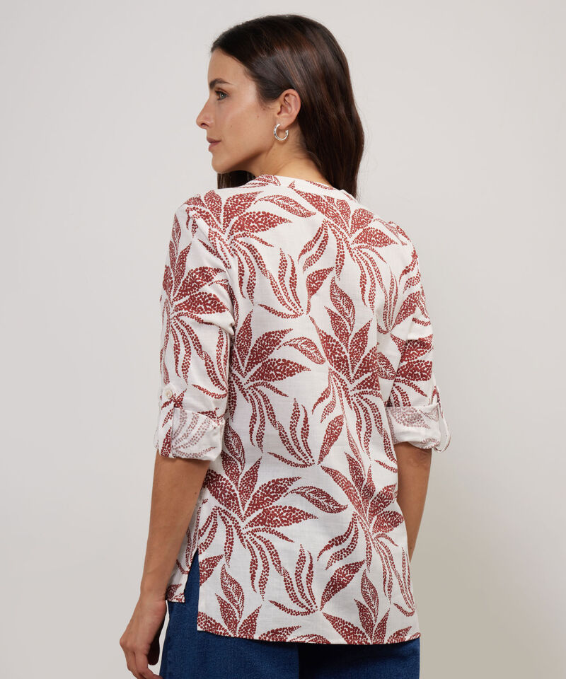 Blusa Manga Larga Estampada En Lino