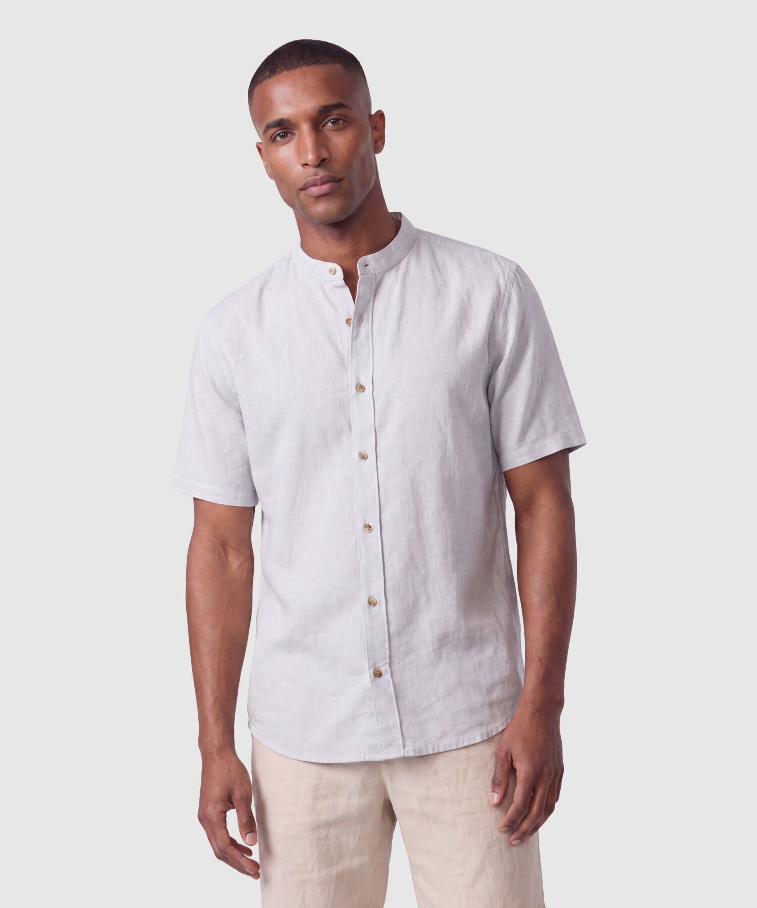 Camisa Manga Corta Con Cuello Mao Para Hombre