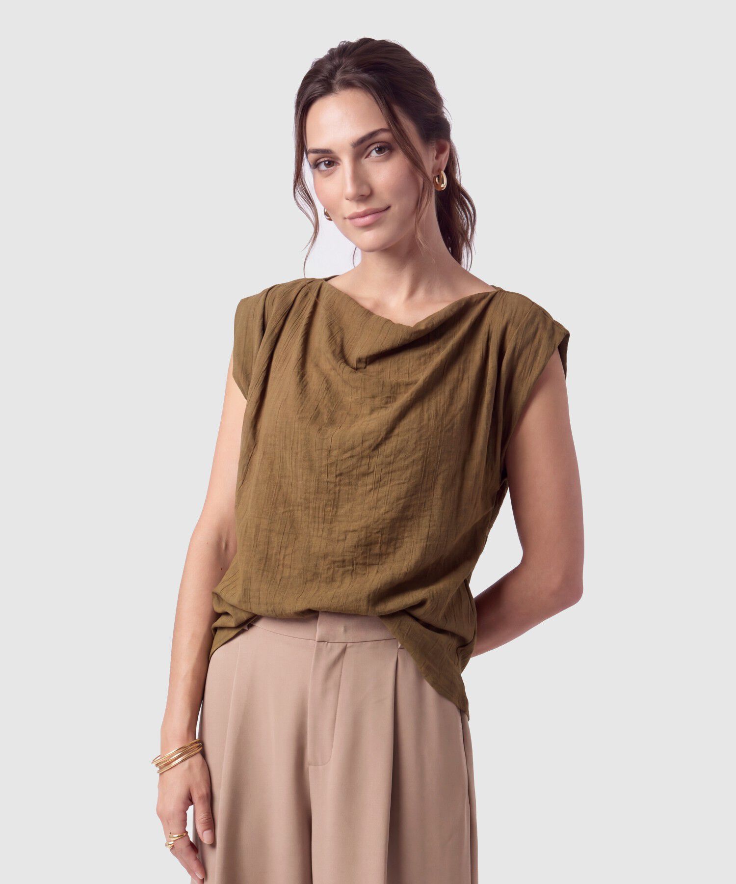 Blusa Cuello Drapeado Para Mujer
