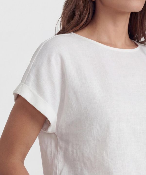 Blusa Unicolor Manga Corta Con Doblez Para Mujer