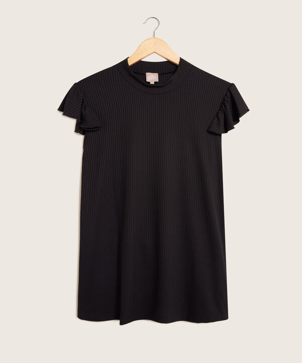 Camiseta Unicolor Manga Sisa Con Bolero Y Cuello Semi Alto