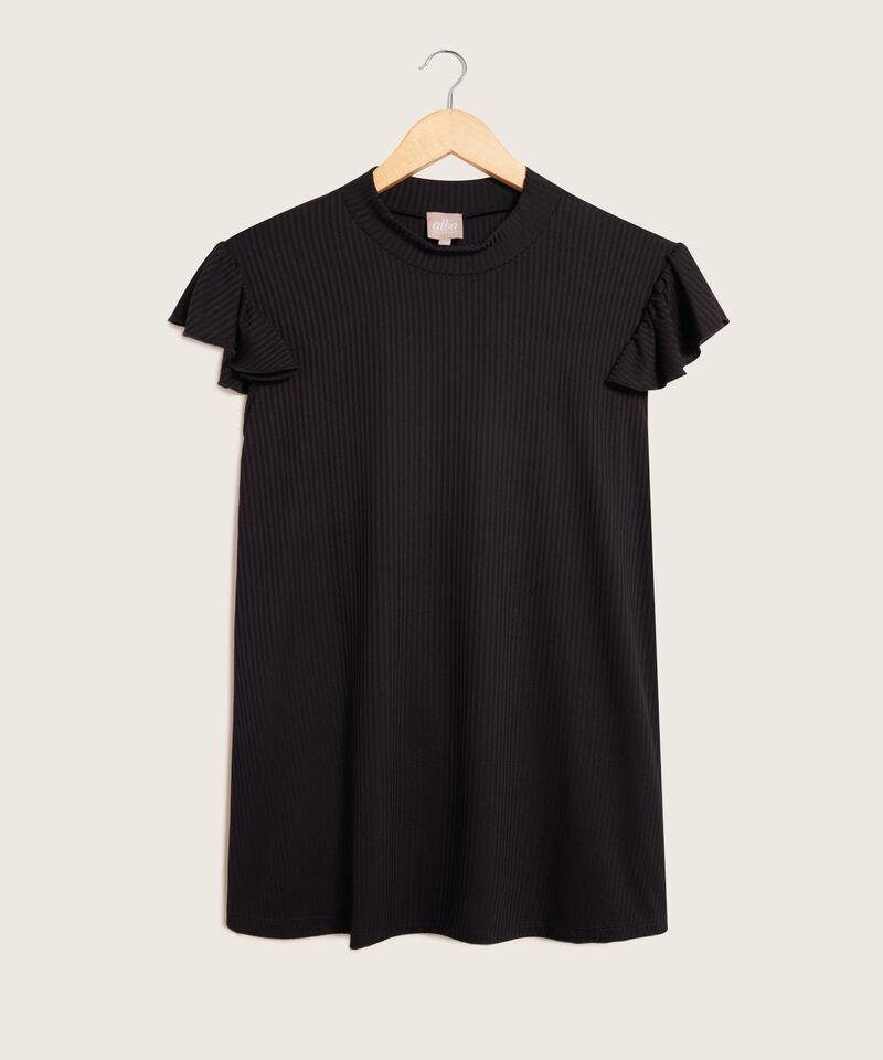 Camiseta Unicolor Manga Sisa Con Bolero Y Cuello Semi Alto