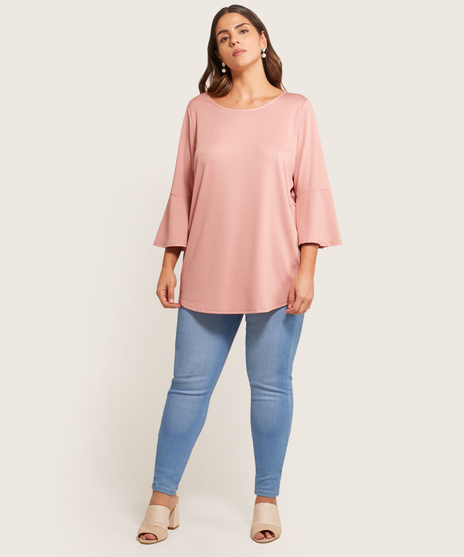 Camiseta Manga 3/4 Con Vuelo Para Mujer Curvy