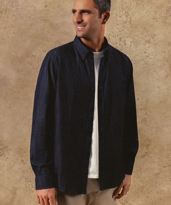 Camisa Regular Tono Azul Oscuro image number null