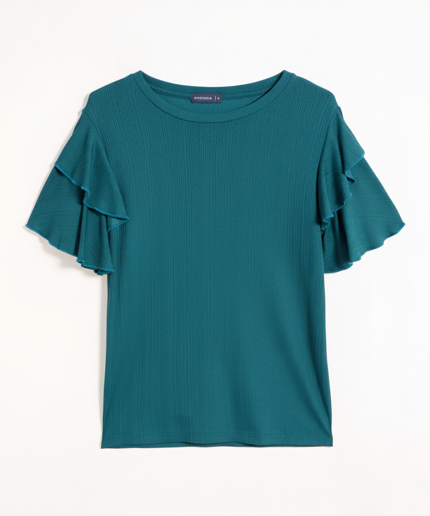 Camiseta Mujer Mangas Volantes Acanalada Elegante