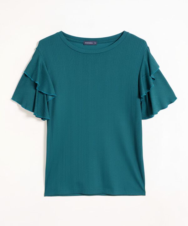 Camiseta Mujer Mangas Volantes Acanalada Elegante image number null