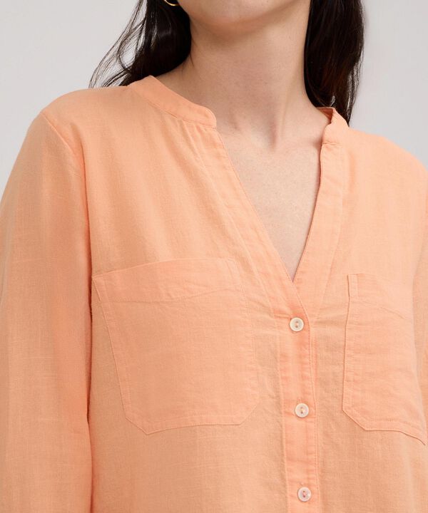 Blusa Manga Larga Unicolor En Lino