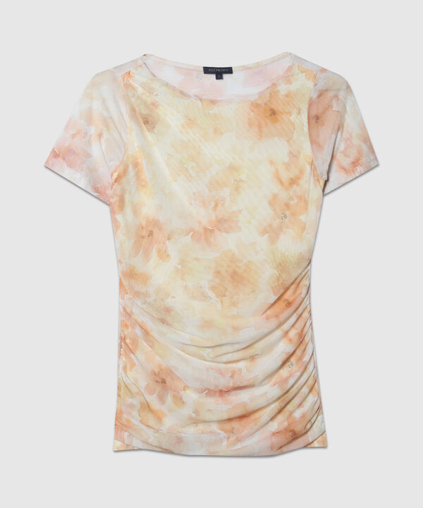 Camiseta Drapeada Estampada Manga Corta