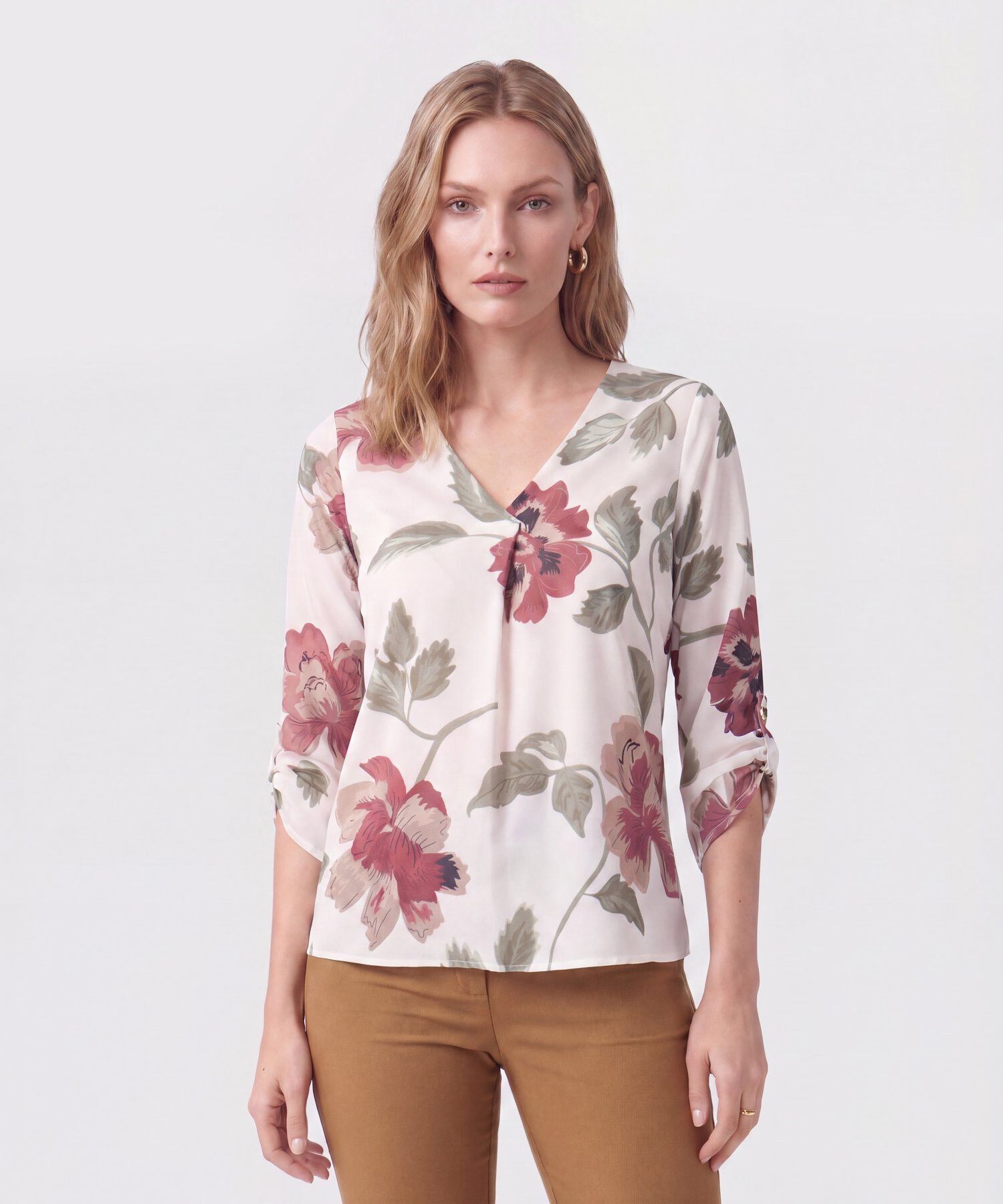 Blusa Cuello en V con Manga 3/4 Mujer