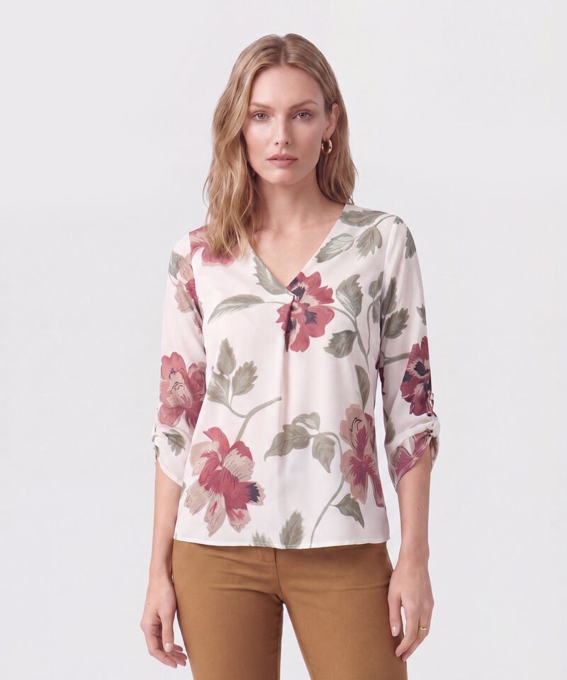 Blusa Cuello en V con Manga 3/4 Mujer