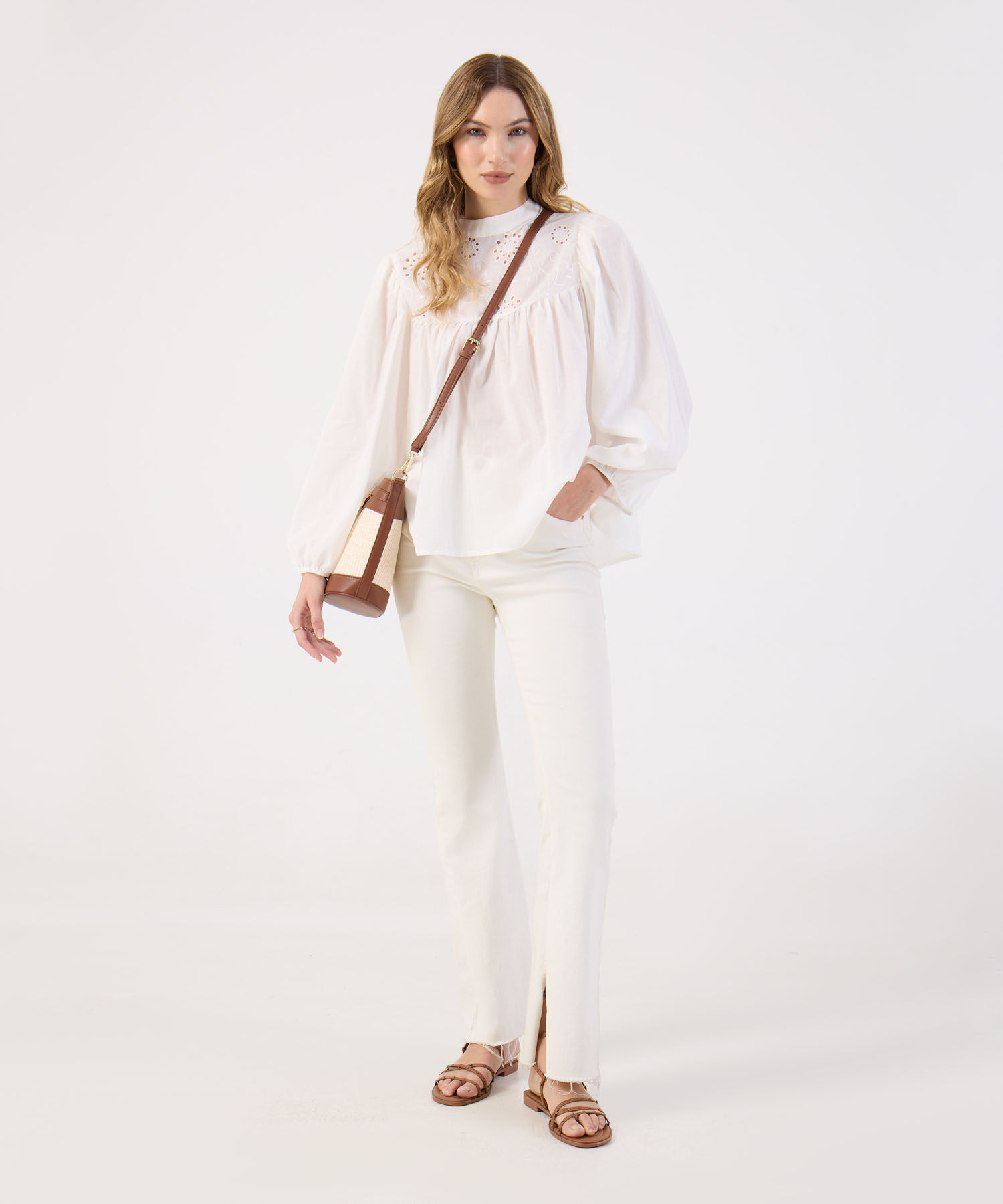 Blusa Bordada Para Mujer Manga Larga Abullonada