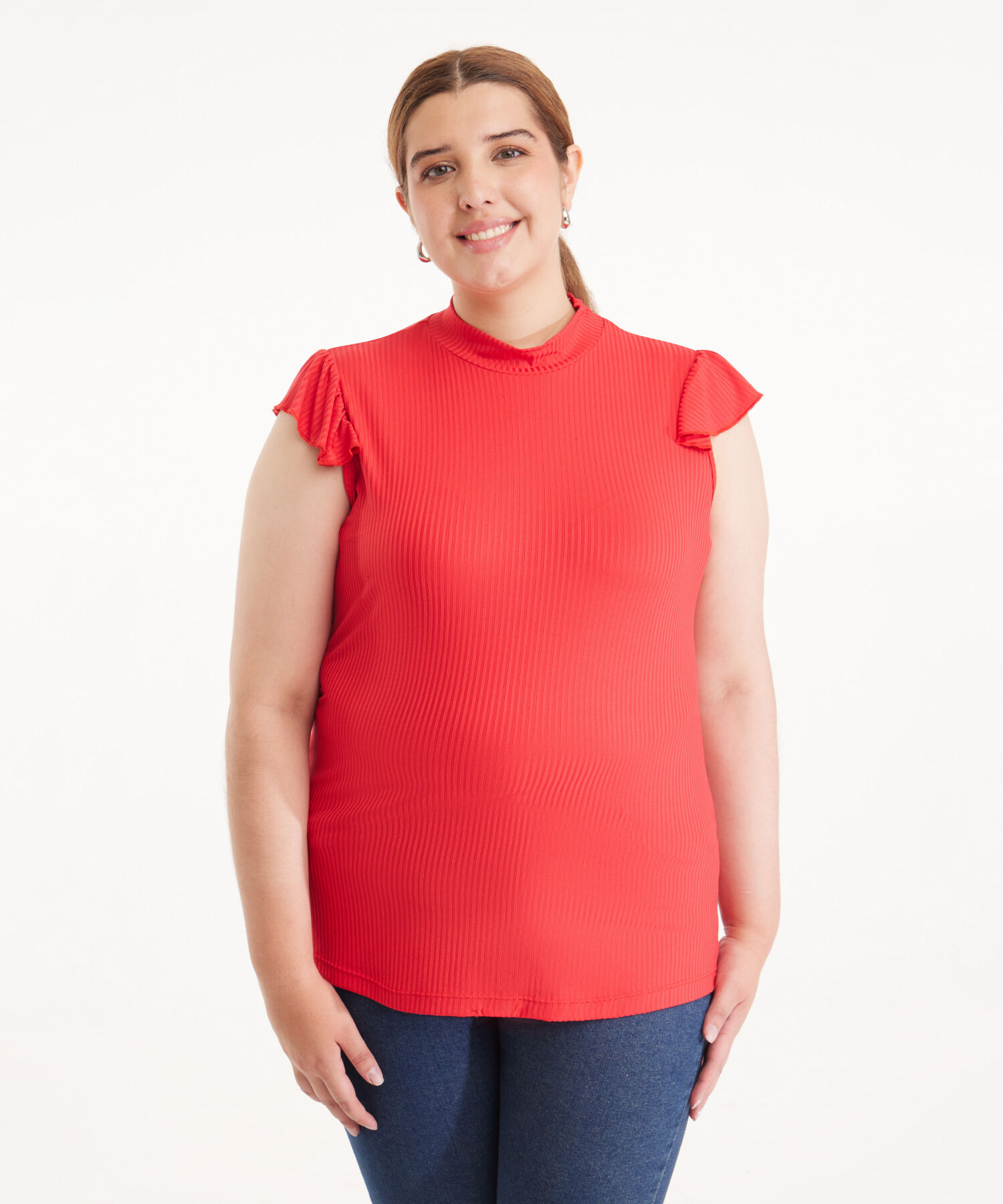 Camiseta Unicolor Manga Sisa Con Bolero Y Cuello Semi Alto