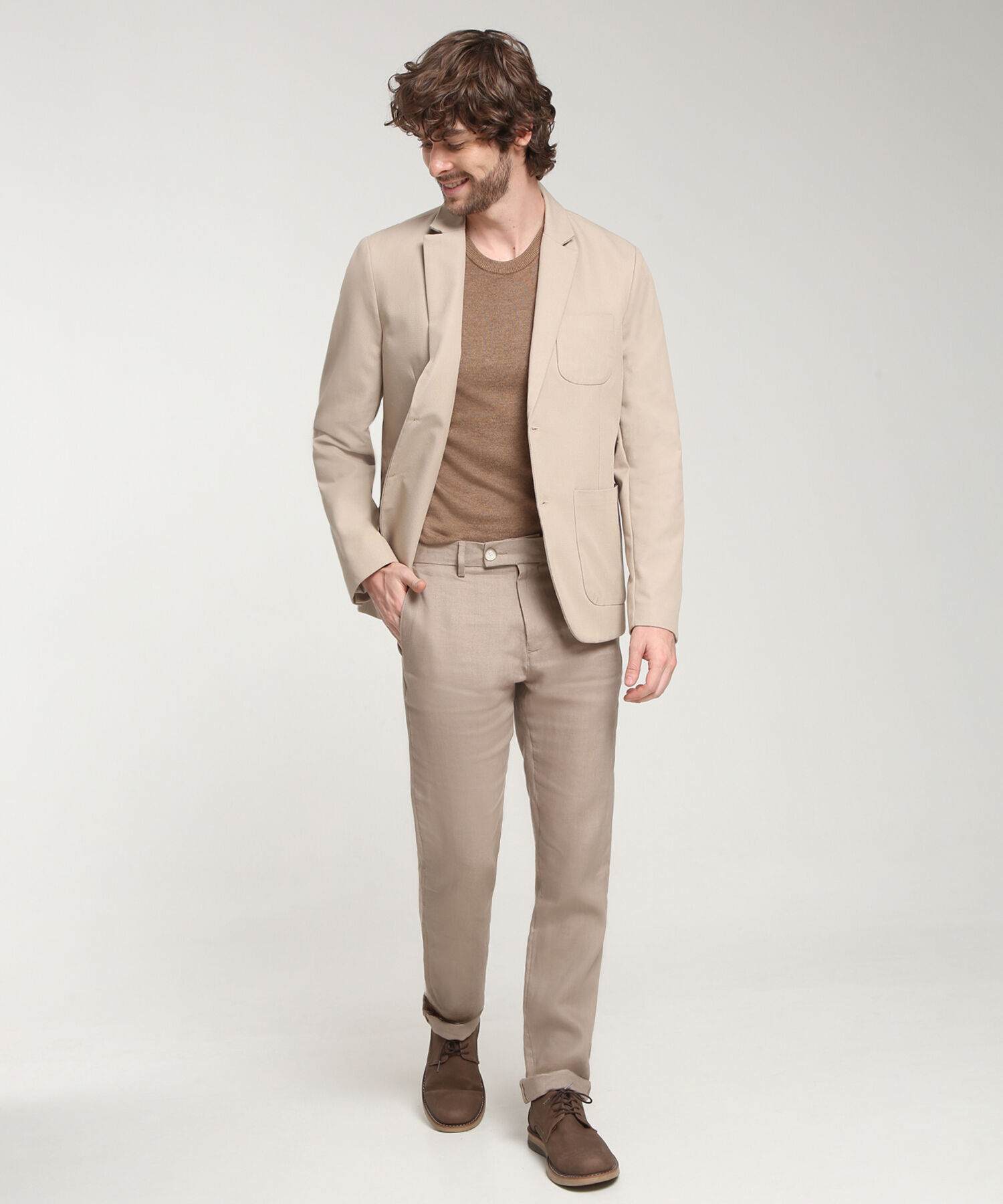 Blazer Tela Plana Bolsillos De Parche