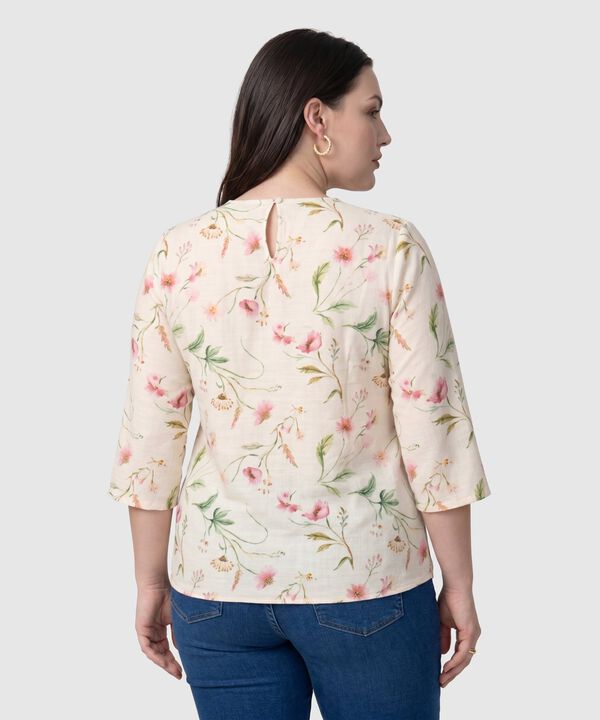 Blusa Fluida De Manga 3/4 Para Mujer Curvy