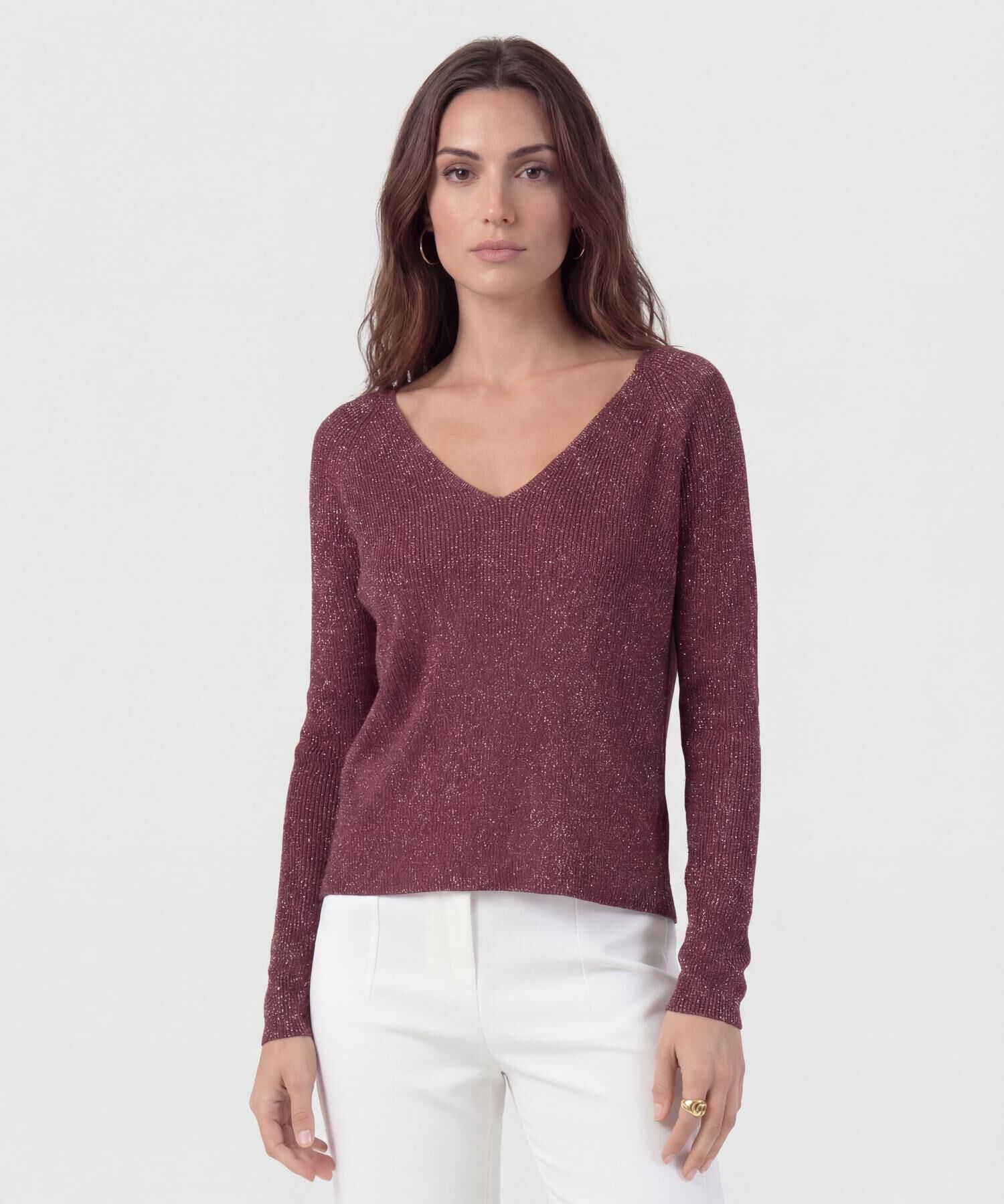 Saco De Punto Cuello En V Mujer